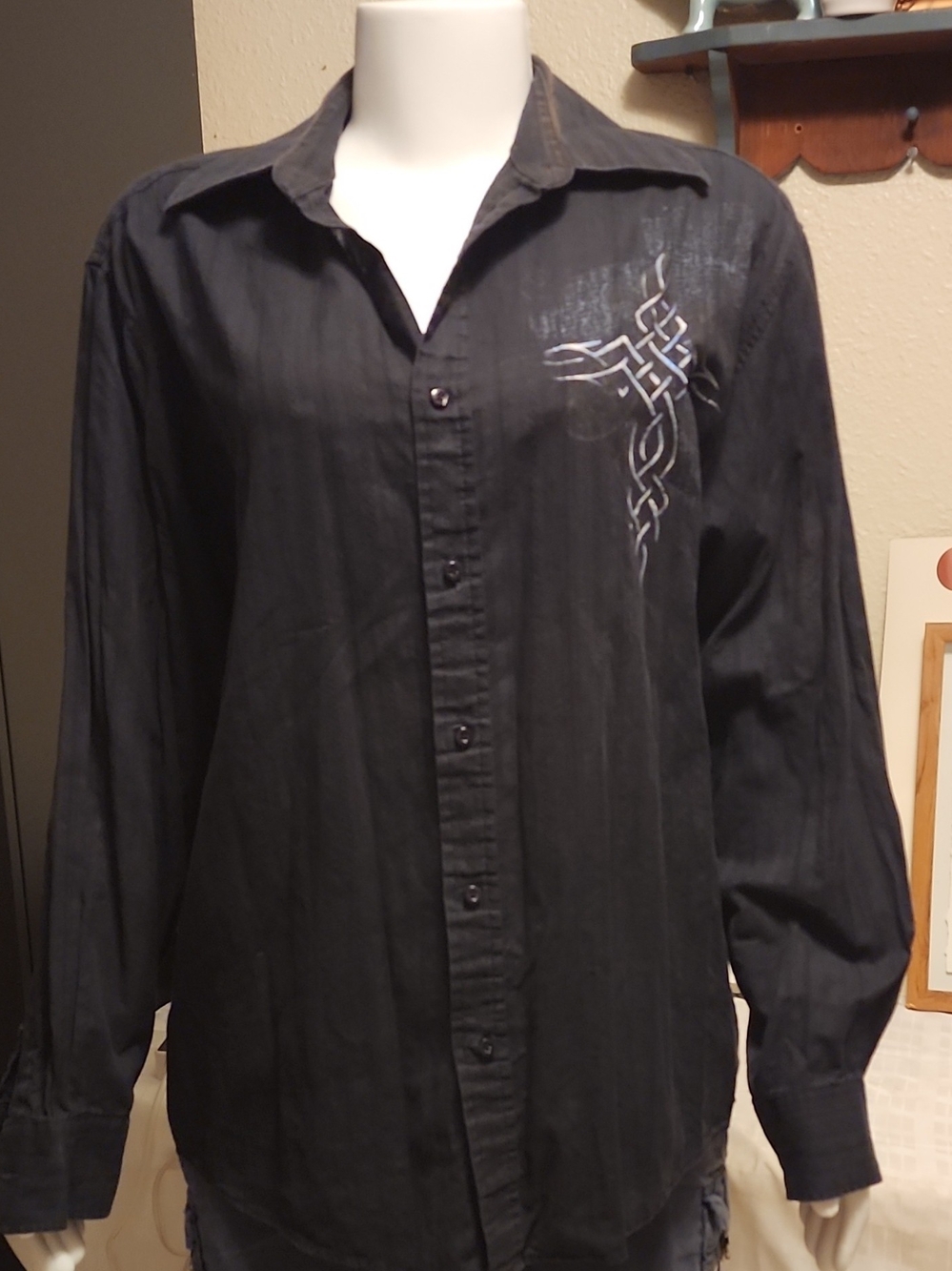 Vintage Eighty Eight Tribal Shirt Long Sleeve Faded Charcoal Blue Grunge Y2K M